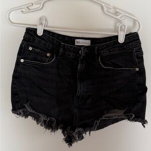 Zara Black Frayed Hem Jean Shorts